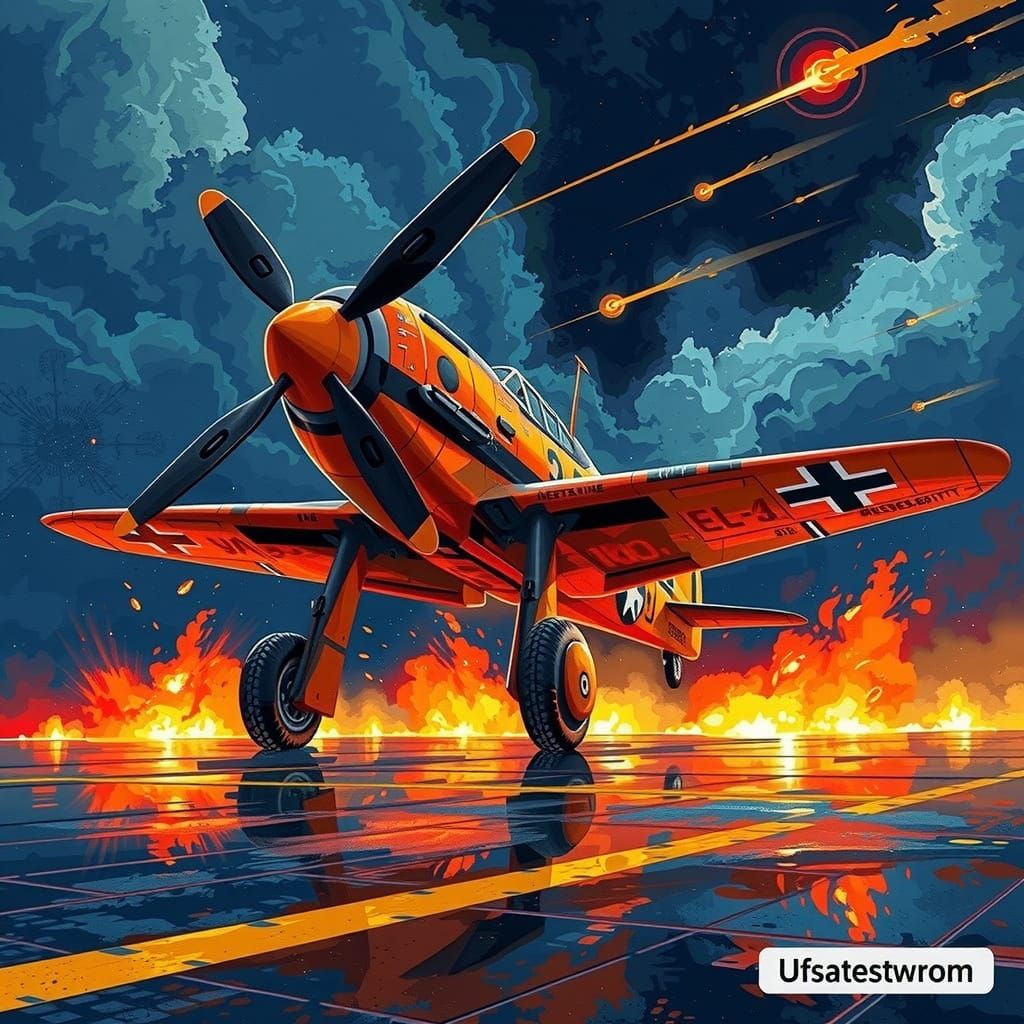 WWII Fighter Aircraft on Deserted Night Airfield in Surreali...