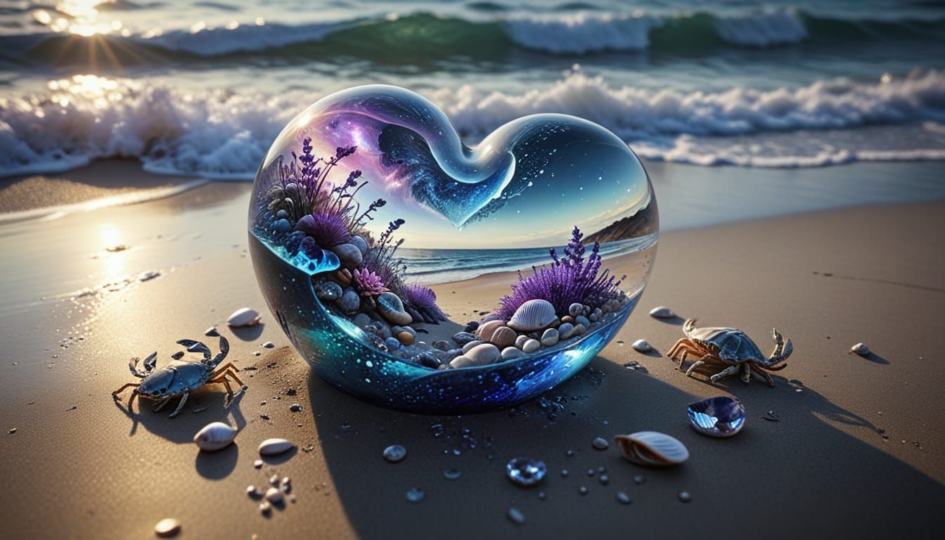 Translucent Blue Water Drop with Lavender Heart, Astral Holo...