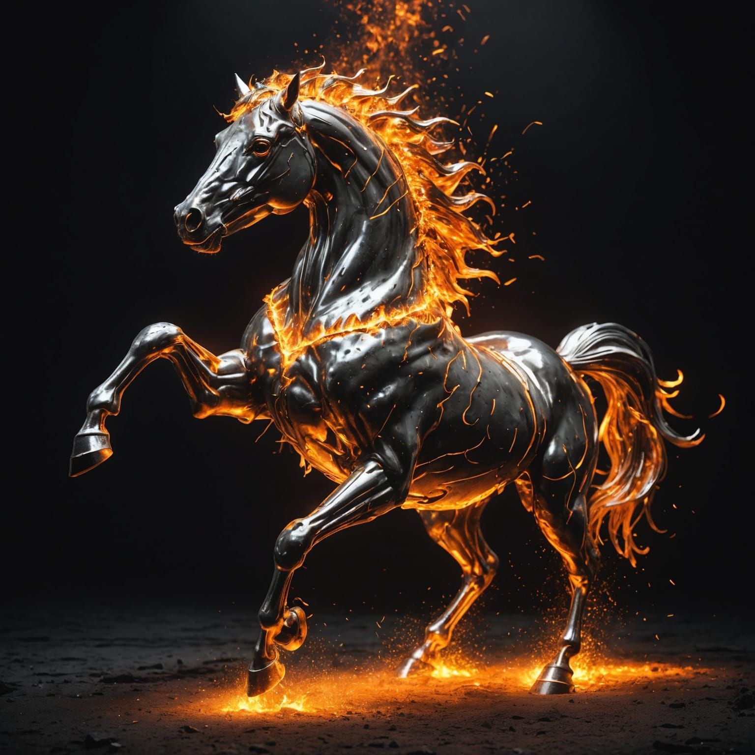 Dramatic Titanium Horse of Molten Metal