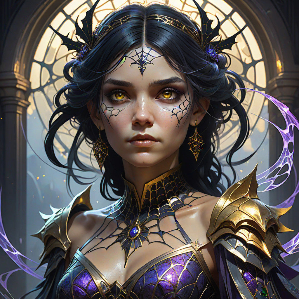 Dark Fantasy Fairy Portrait in Intricate Spiderweb Dress