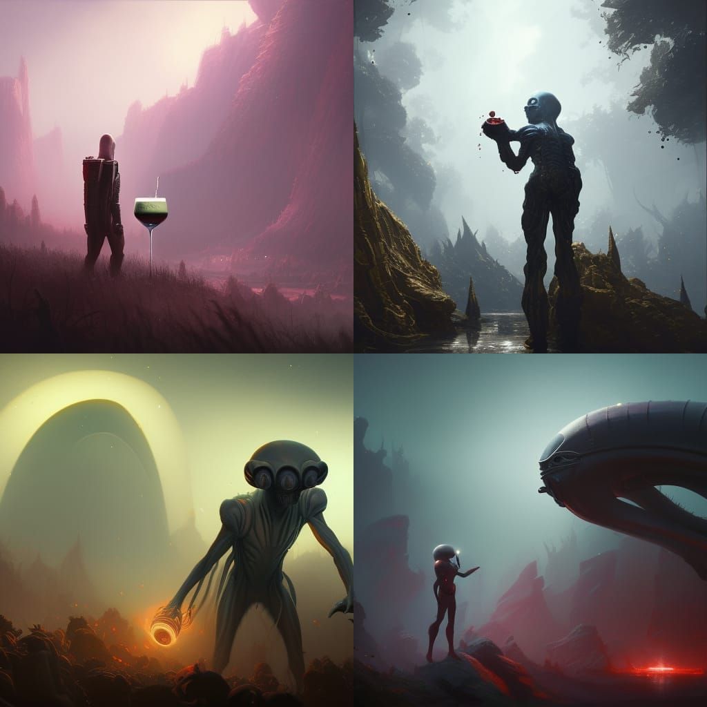 Roger the Alien with Wine, Dark Fantasy Art