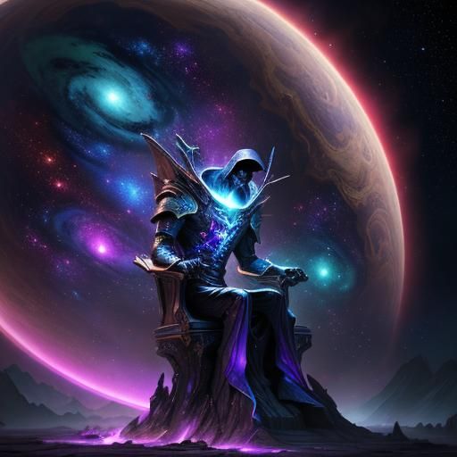 Galactic God on Throne: Cosmic Concept Art