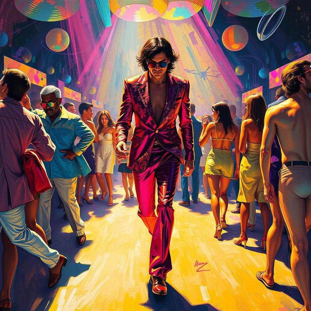 Vibrant Figure in Crowded Party, Expressionist Painting