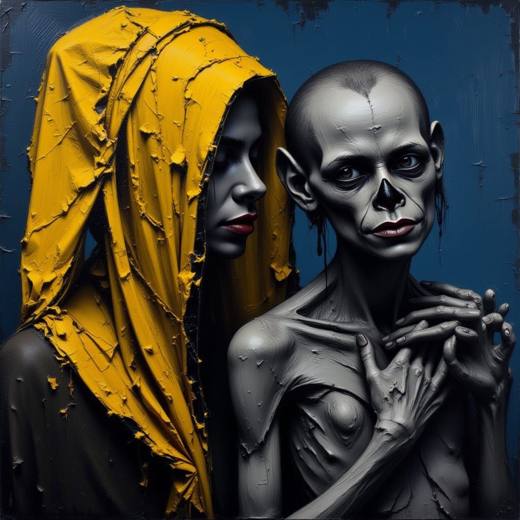 Expressionist Mother and Child Oil Painting