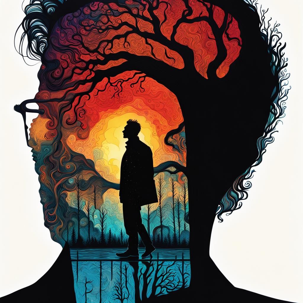 Striking Silhouette in Double Exposure Style