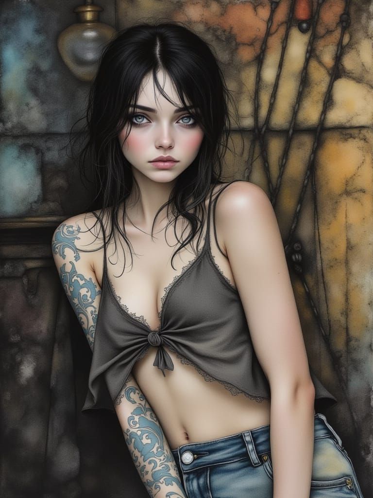 Colored Pencil Portrait in Moody Surrealism Style