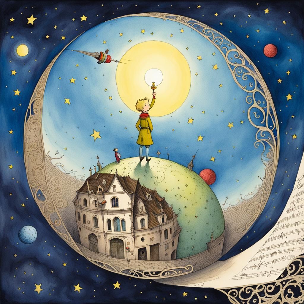 Little Prince on Lamplighter Planet: Filigree Illustration