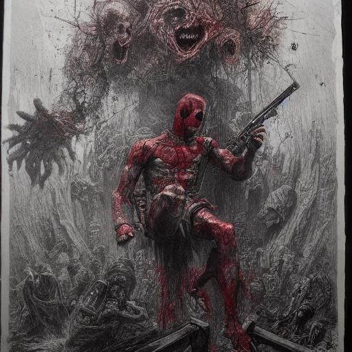 Deadpool Zombie Horror in Gustave Doré Style
