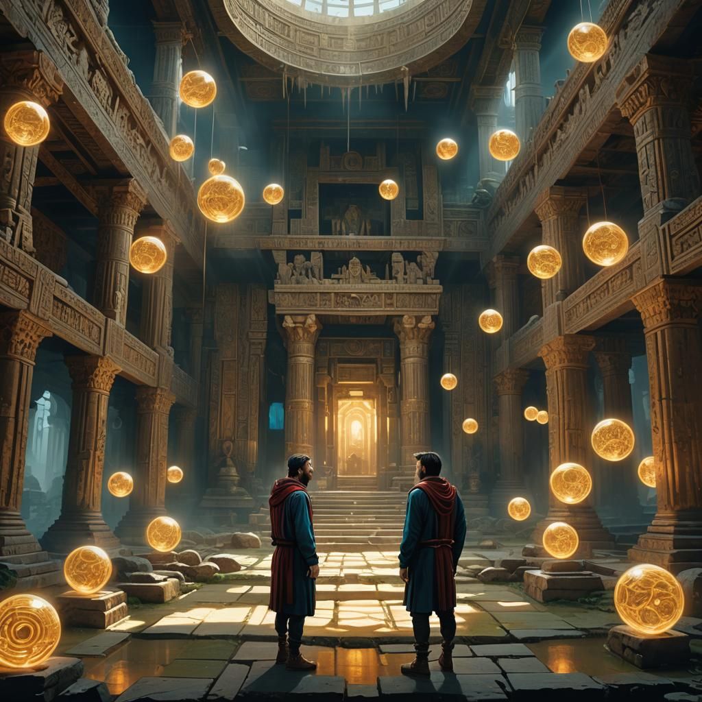 Messi in Mystical Temple: Surreal Fantasy Art