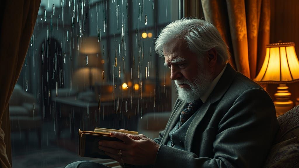 Melancholic Oil Painting of Elderly Man's Sad Remembrance