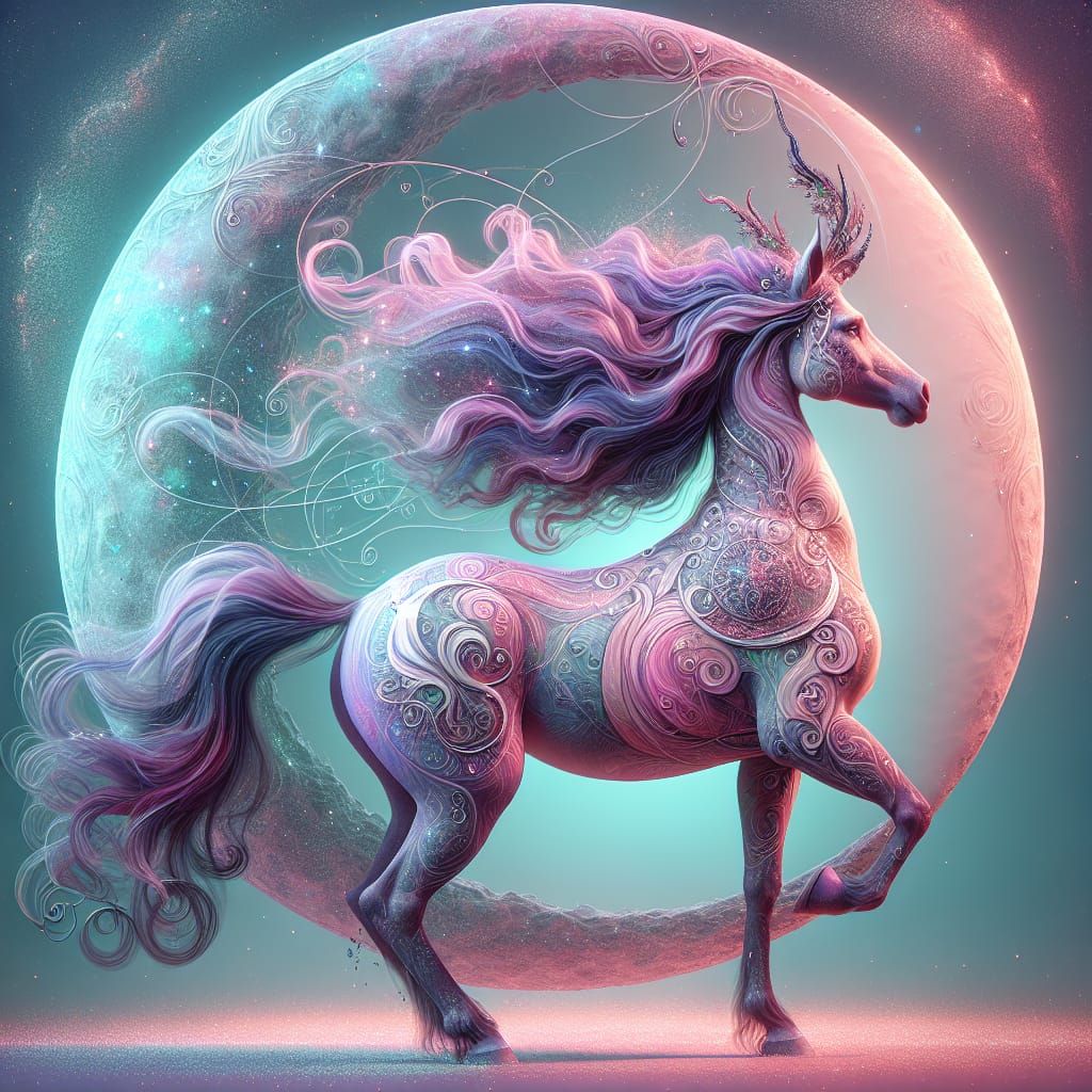 Mystical Purple Centaur Portrait in Hyperrealism Style