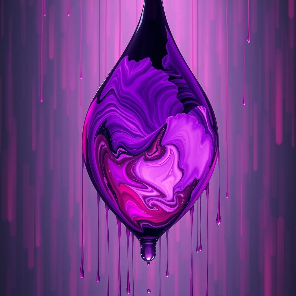 Vibrant Purple Droplet in Crimson Rain, Thick Brush Strokes