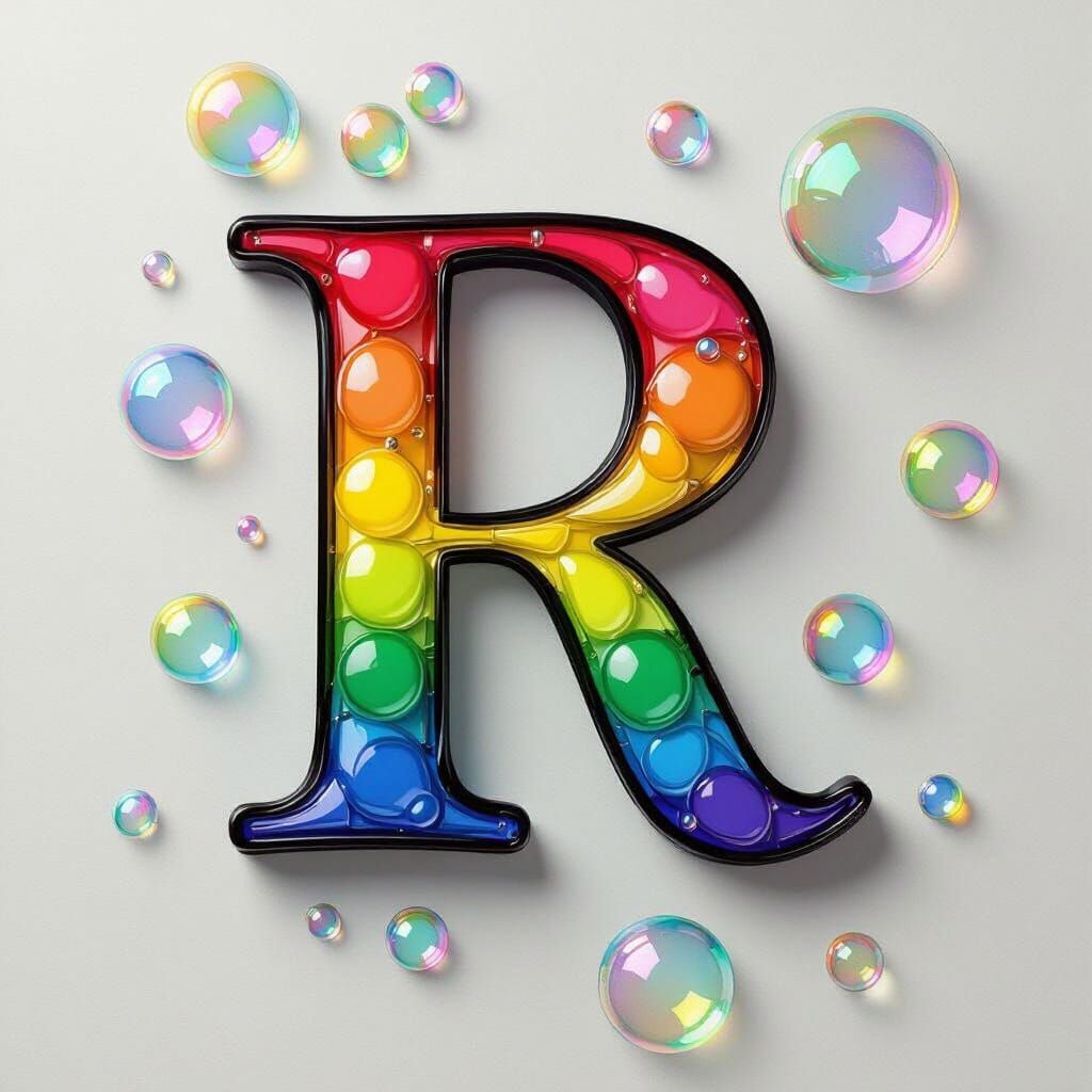 Rainbow Letter R with Soap Bubble Pattern