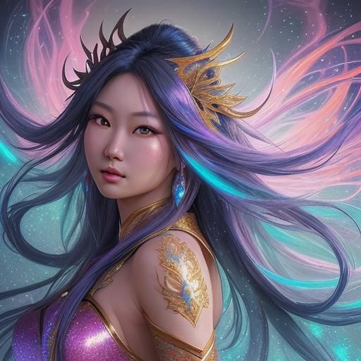 Asian Earth Goddess in Hyperrealistic Splash Art
