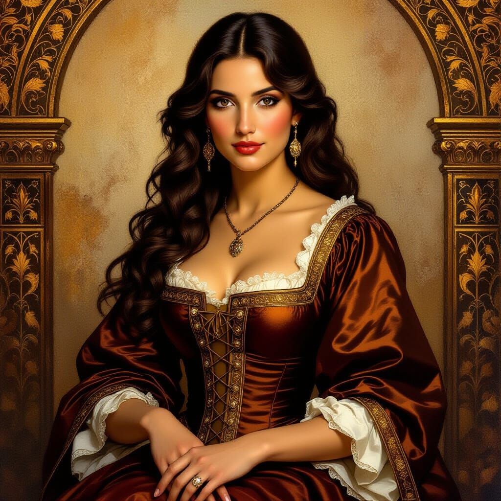 Voluptuous Medieval Spanish Woman in Renaissance Painting St...