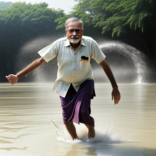 indian dad exiting water in a hurry