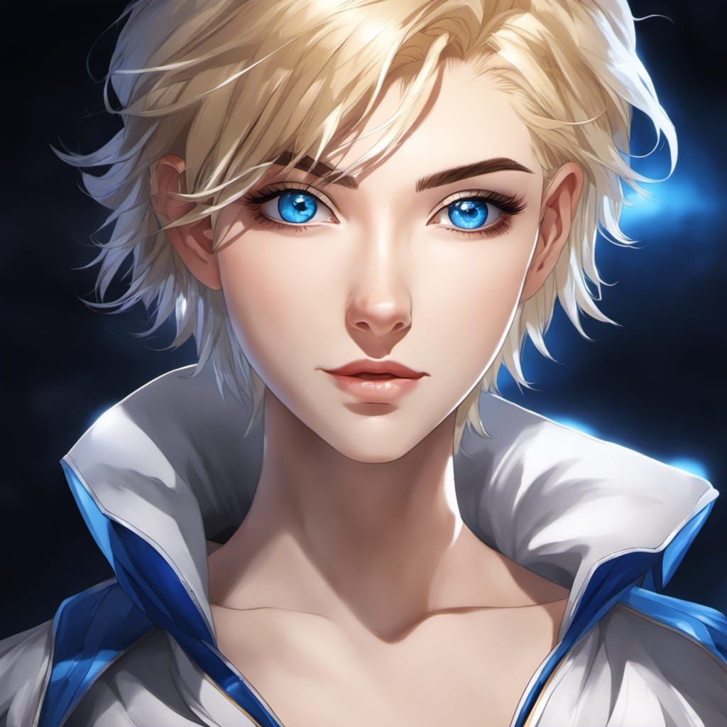 Anime Portrait: Blonde Woman with Sapphire Eyes