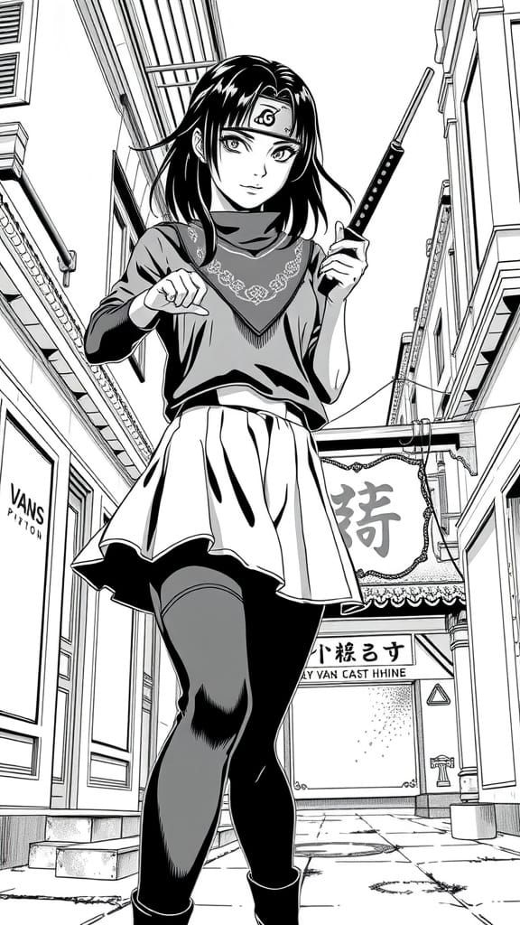 Japanese-Style Manga with Cat Ears Girl