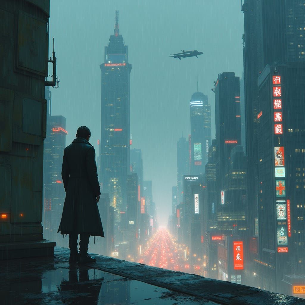 Dystopian Future: Neon Cityscape in Biomechanical Style