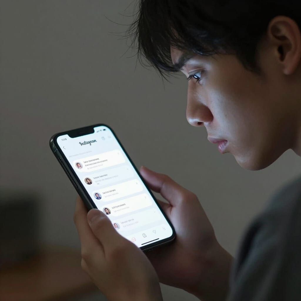Disappointed Person Views Low Instagram Engagement on Phone
