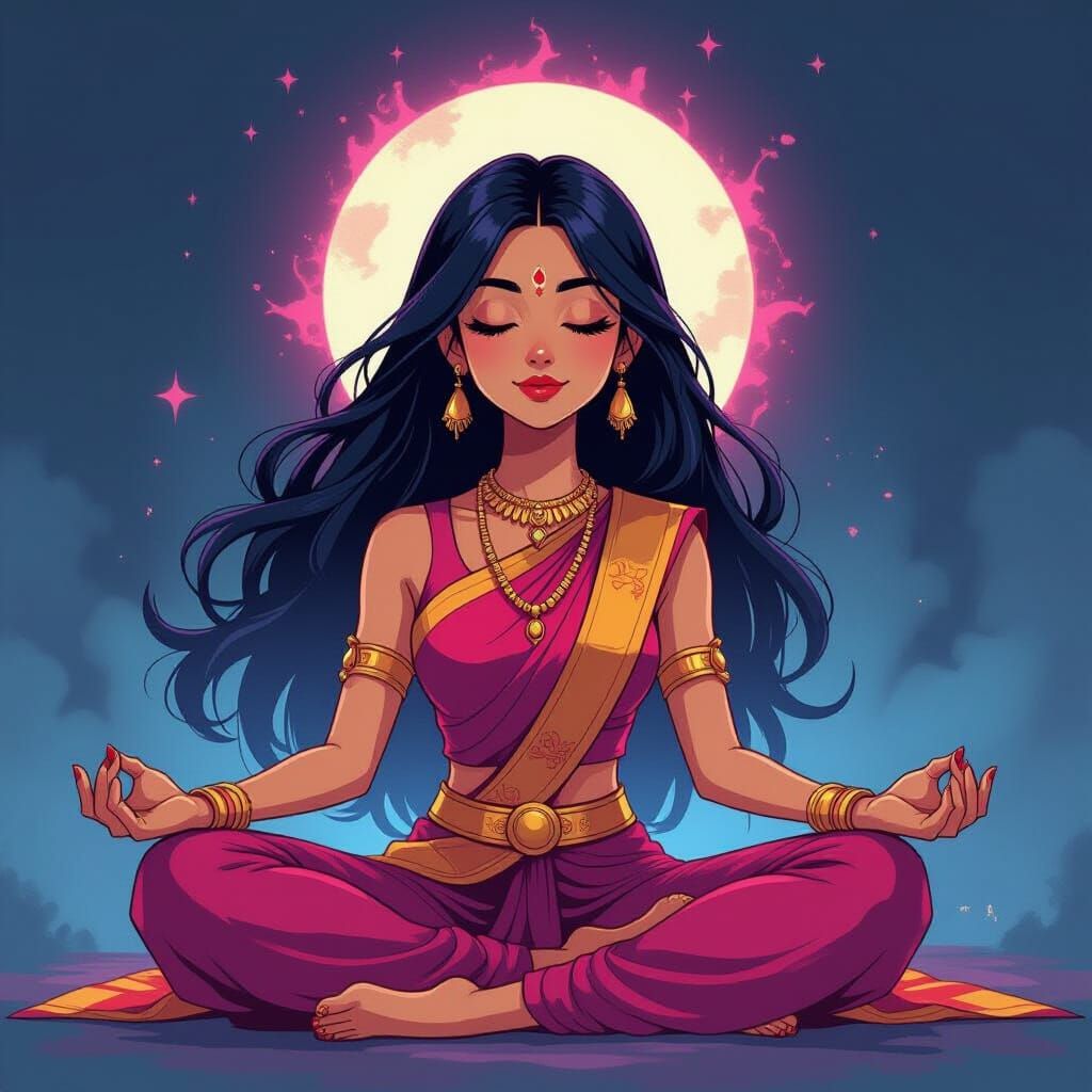 Raven Meditating in Indian Attire, Digital Art