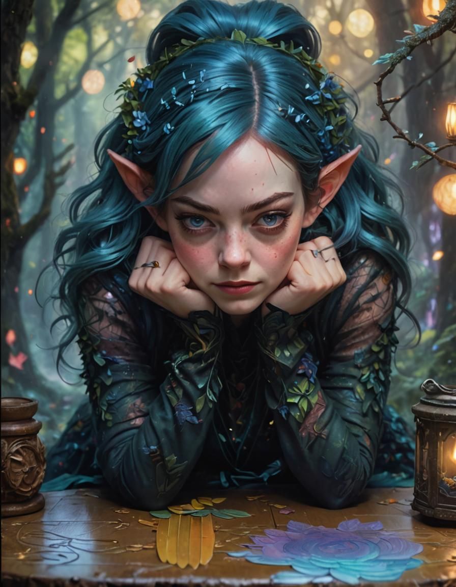 Emma Stone Elf Portrait in Psychedelic Expressionism