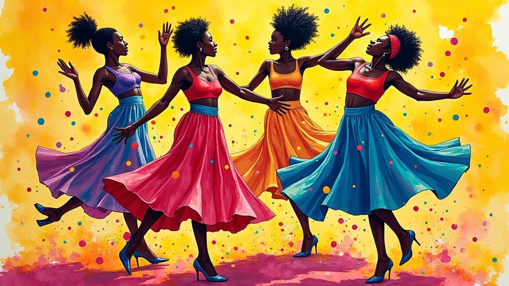 Vibrant Pop Art Dance Troupe in Colorful Watercolor