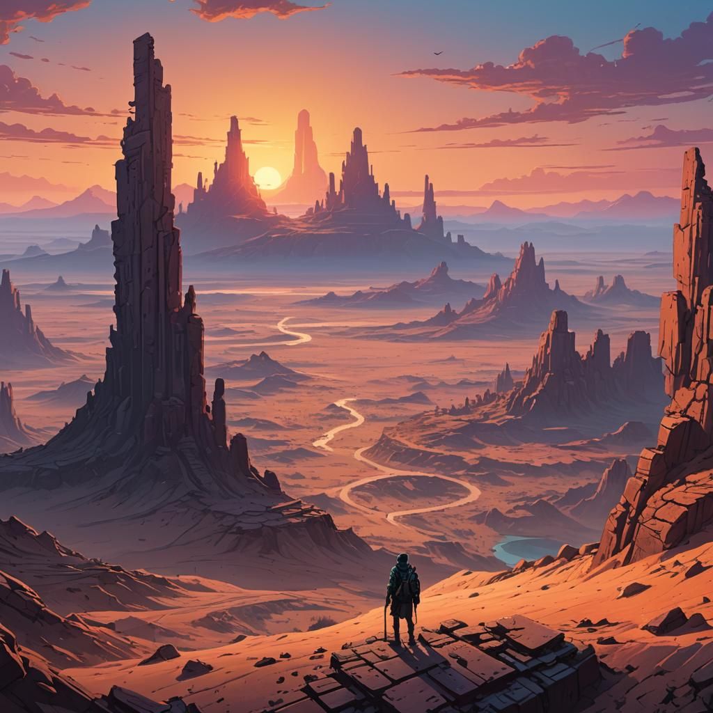 Fantasy Adventurer at Desert Abyss: Digital Concept Art