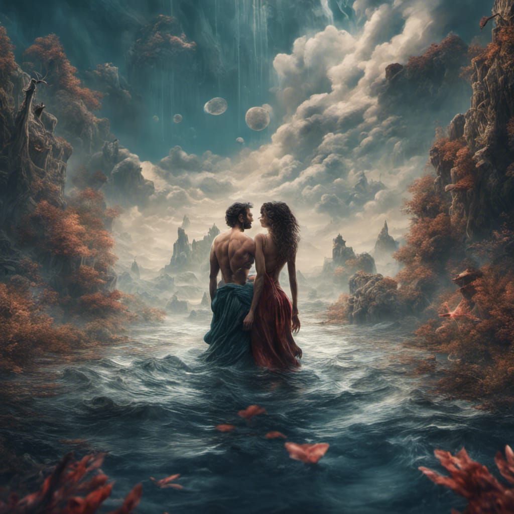 Conjoined Twins in Water: Detailed Matte Painting