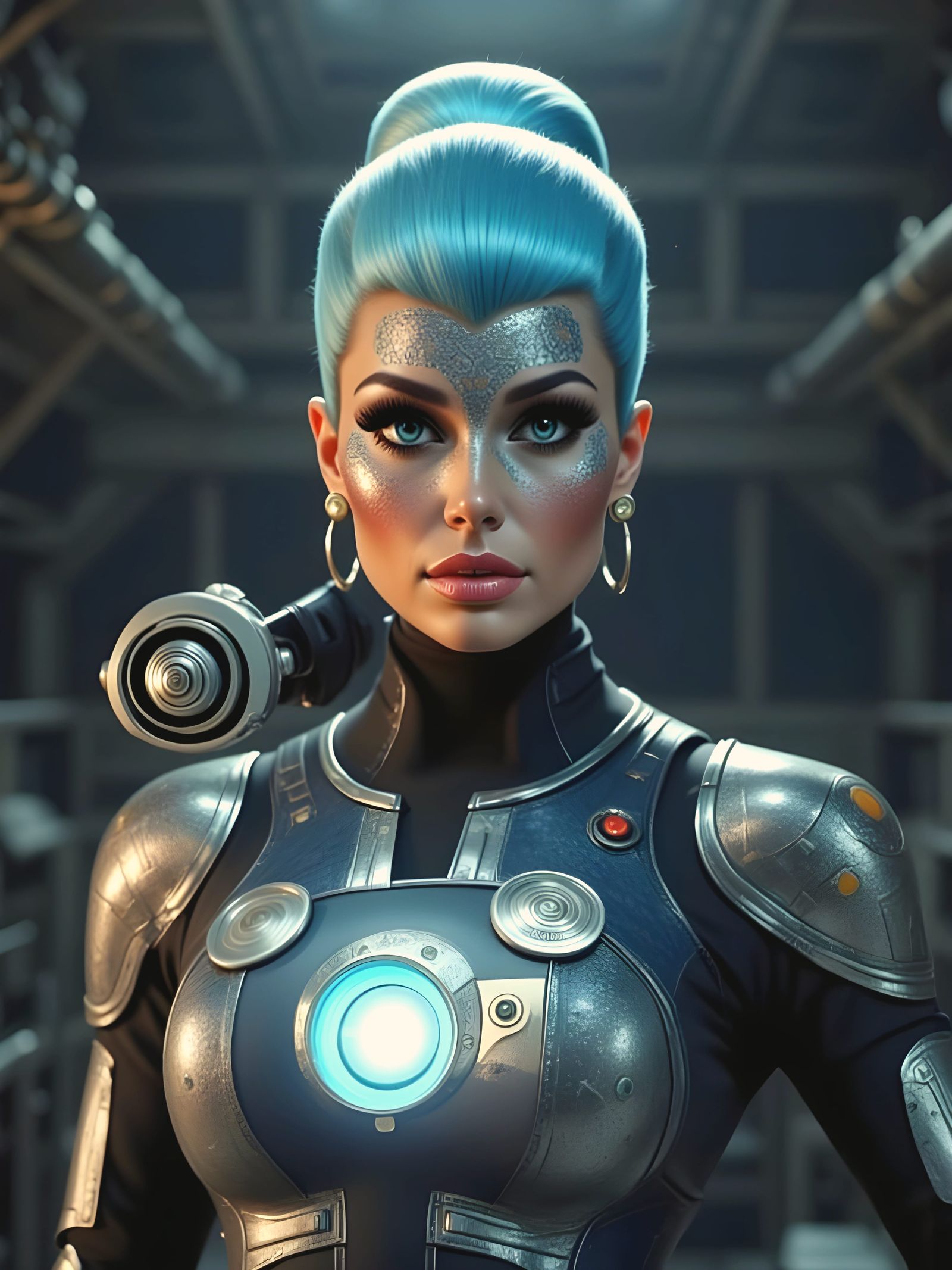 Cyberhuman with Hammer in Industrial Spaceship