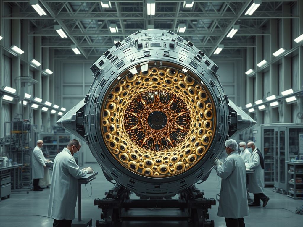 Surreal Spaceship Under Construction with Glowing Eyes Creat...