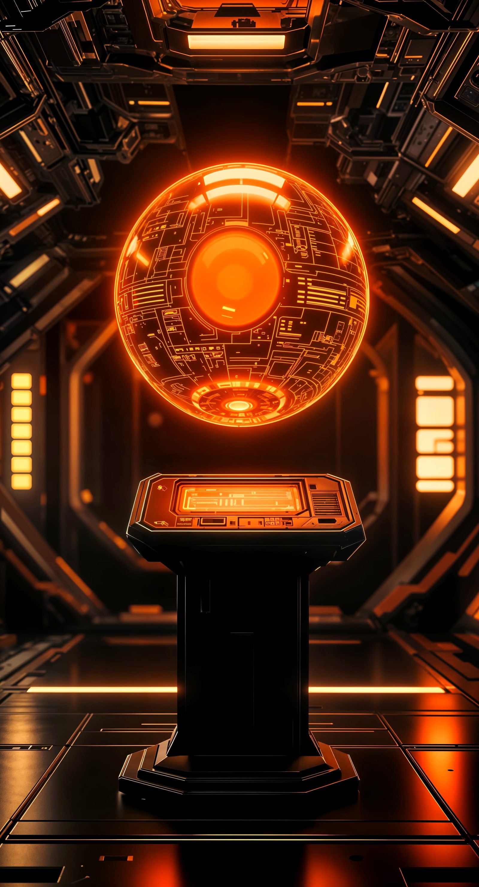 Futuristic Cyberpunk Starship Interior with Holographic AI