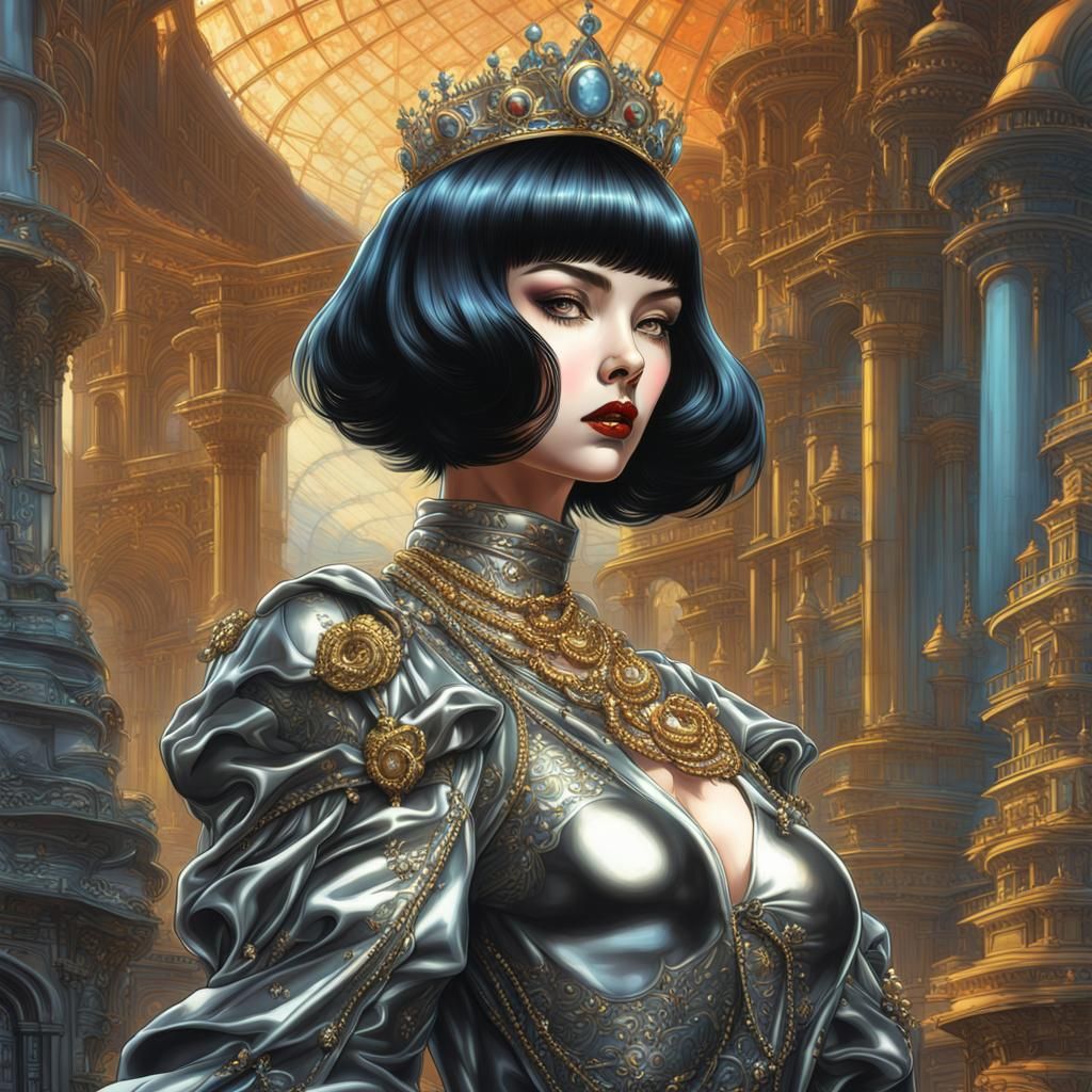 Voluptuous Goth Woman in Princess Dress, 80s Style