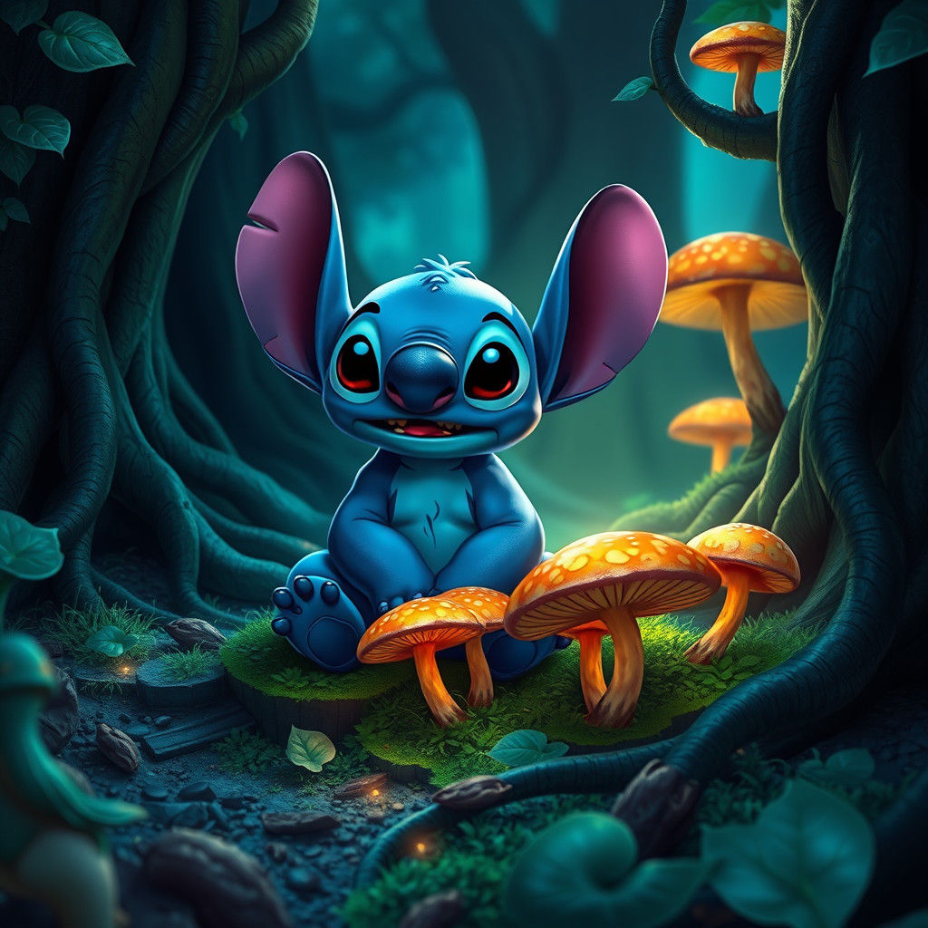 Stitch in Enchanted Forest: Fantasy Concept Art