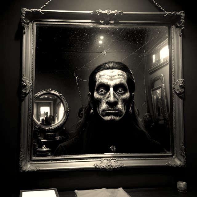 Antique Mirror Reflects Circus and Sinister Visions