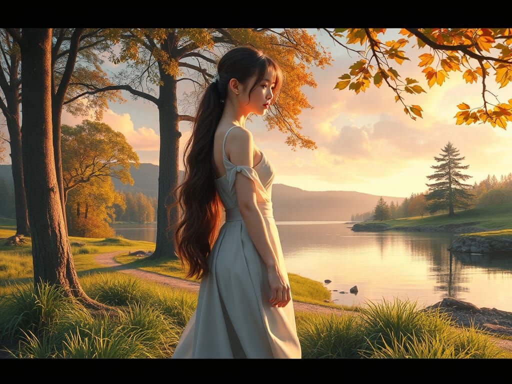 Hyper-Realistic Anime Goddess in Dreamlike Landscape