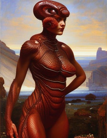 Sci-Fi Snake Girl Portrait in Body Horror Style