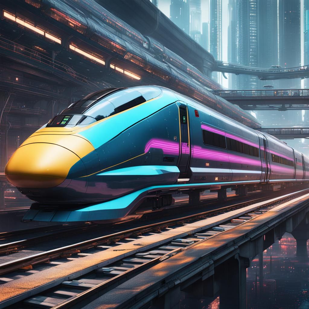 Intergalactic Bullet Train in Cyberpunk Fantasy Art