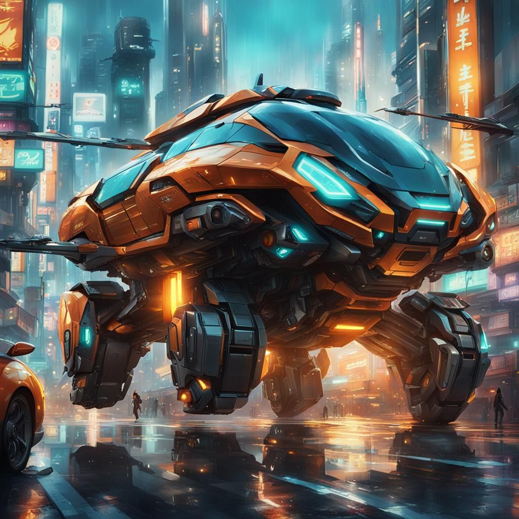Futuristic Vehicle in Seoul: Sci-Fi Concept Art