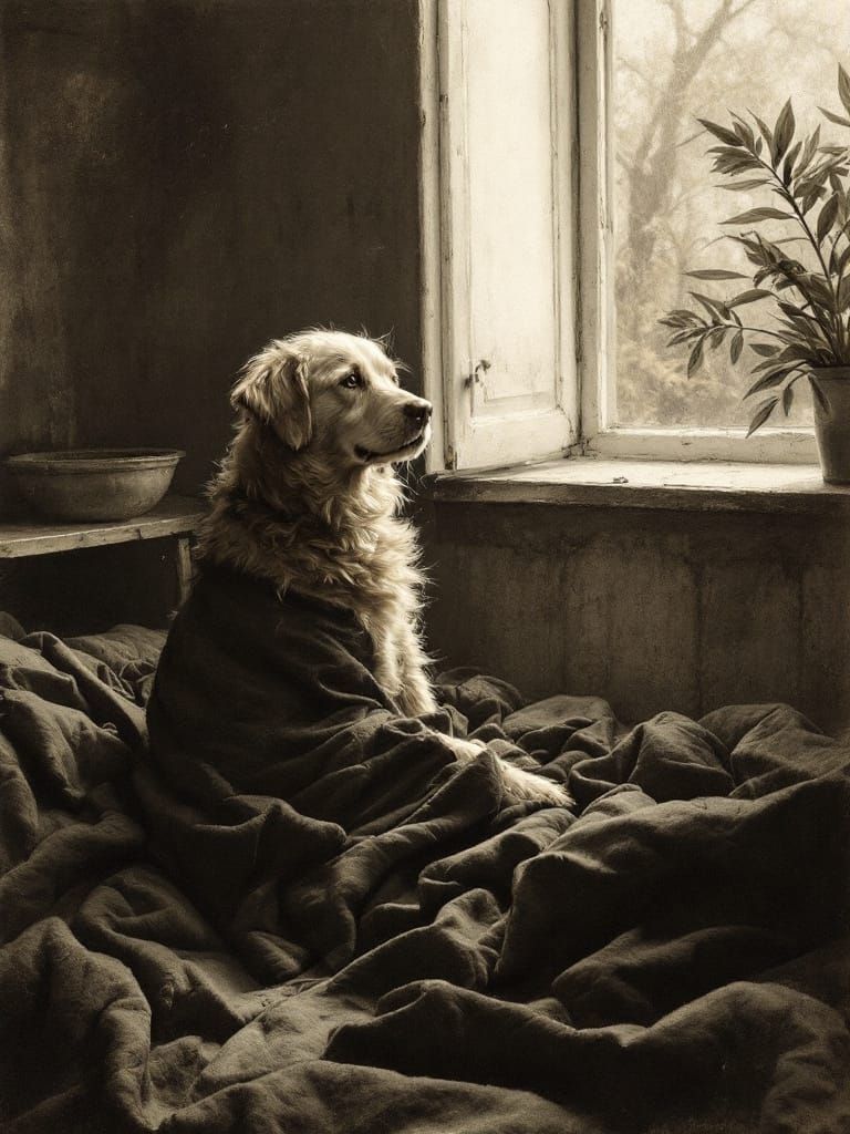 Dog in Sun with Graphite and Charcoal Artistry