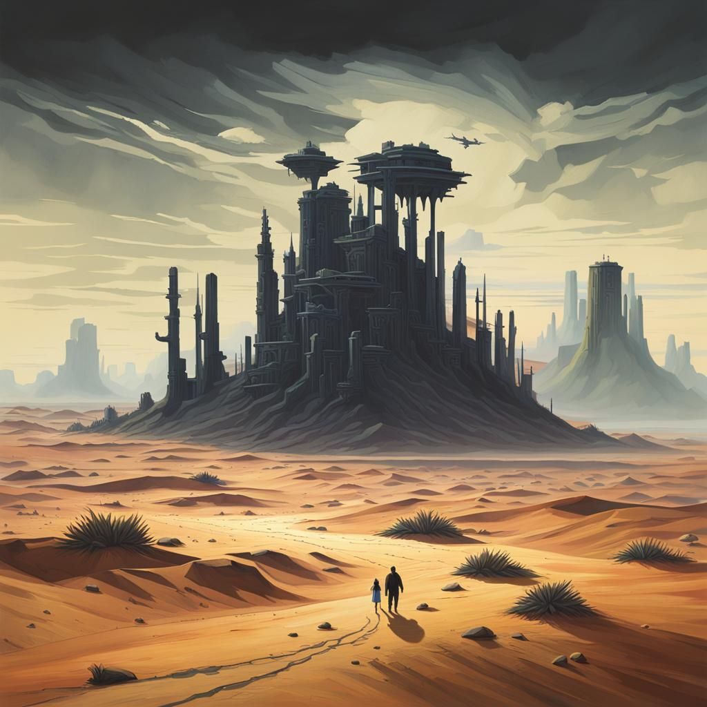 Dystopian Desert Landscape with Floating Islands