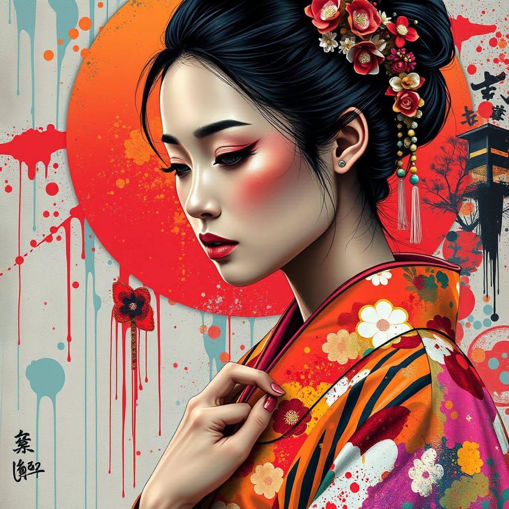 Elegant Woman in Vibrant Kimono Portrait