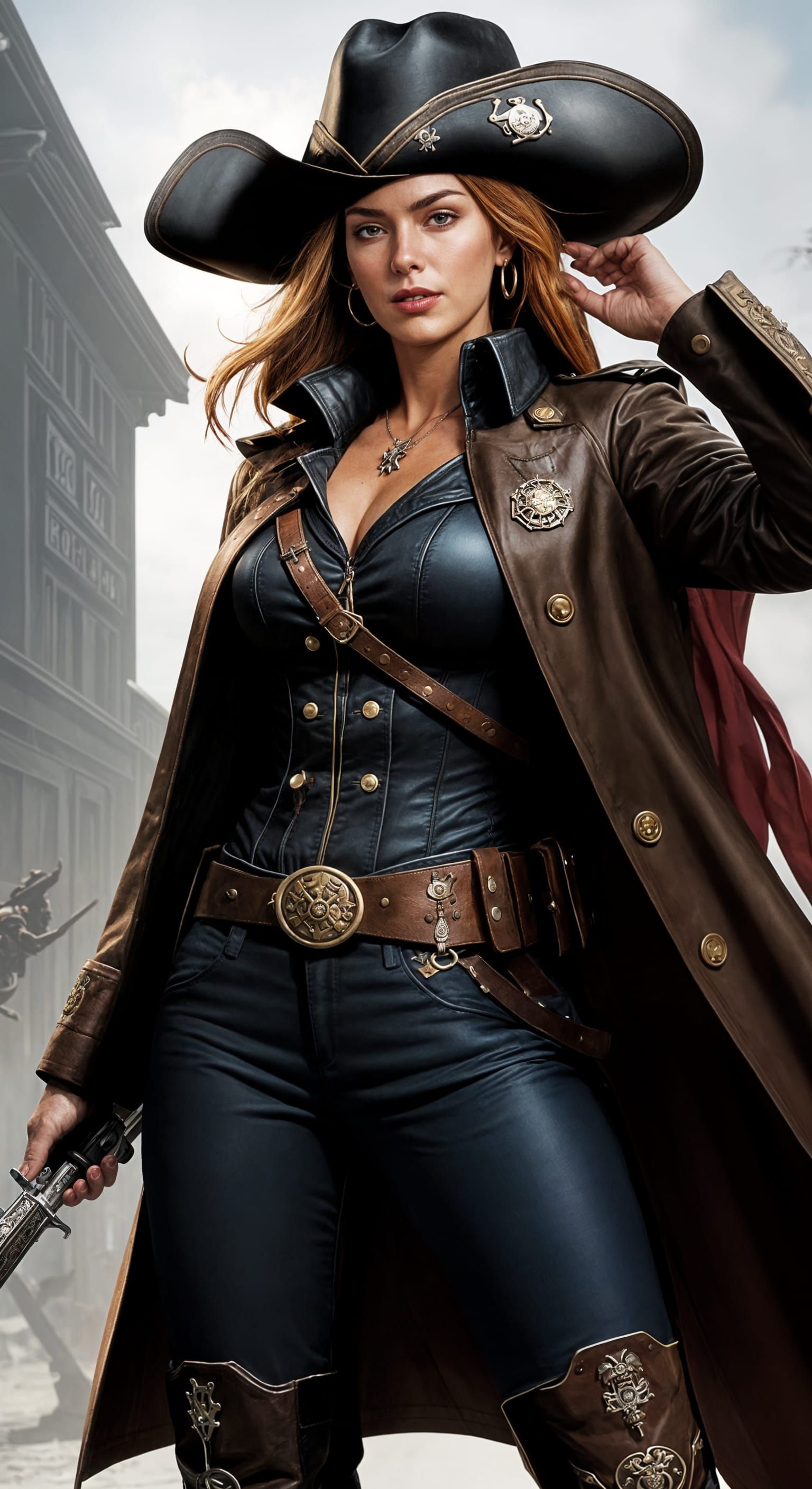 Female Character Combines Detective, Pirate, and Cowboy Atti...