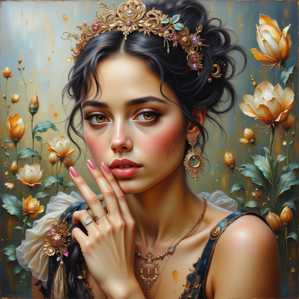 Abstract Impasto Oil Painting on Black Canvas