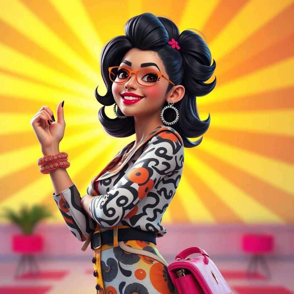 Confident Fashionista Struts Her Stuff in Colorful Whimsy