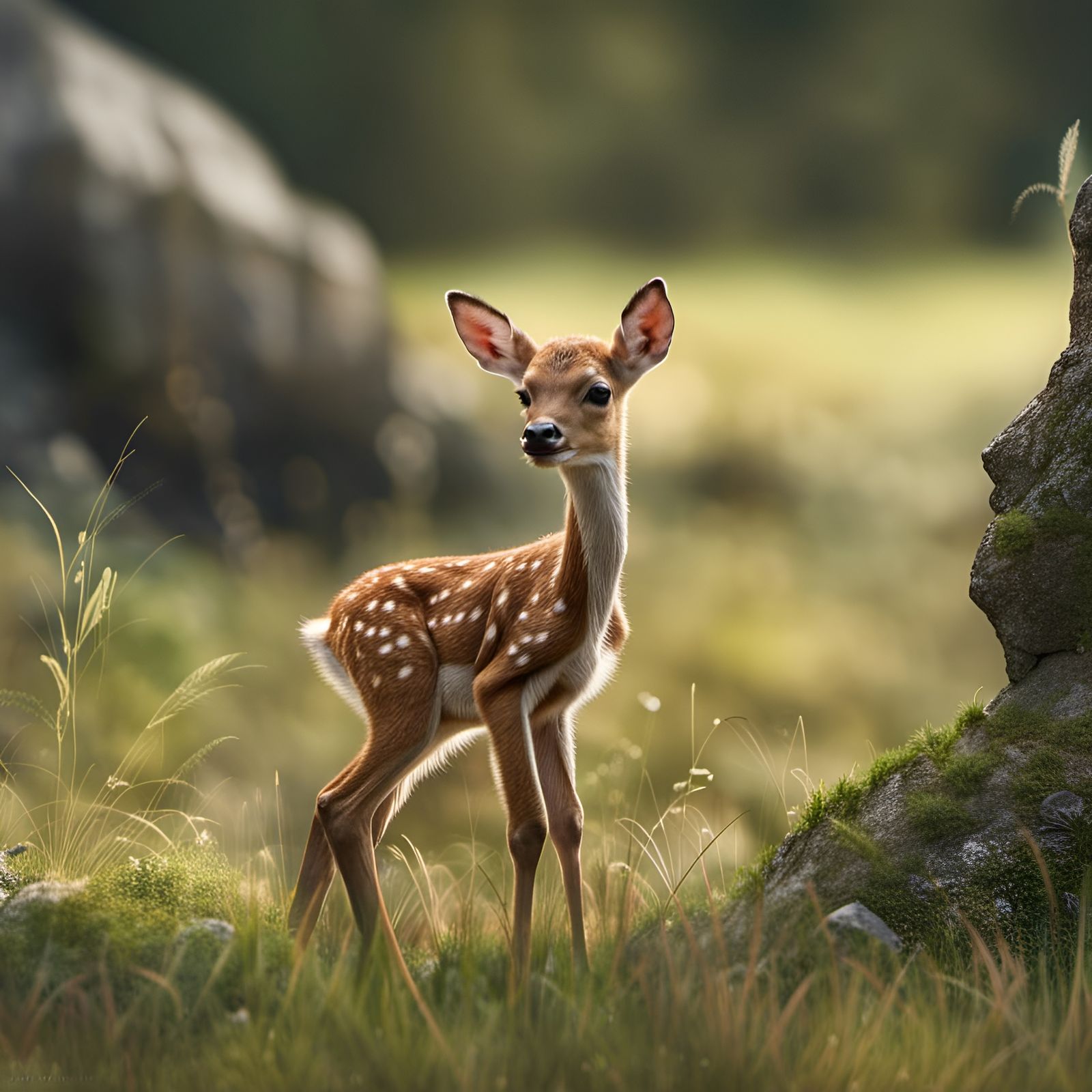 Baby Fawn Playing in Sunny Valley