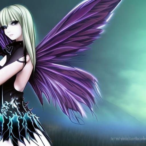 Gothic Anime Fairy Wings Illustration