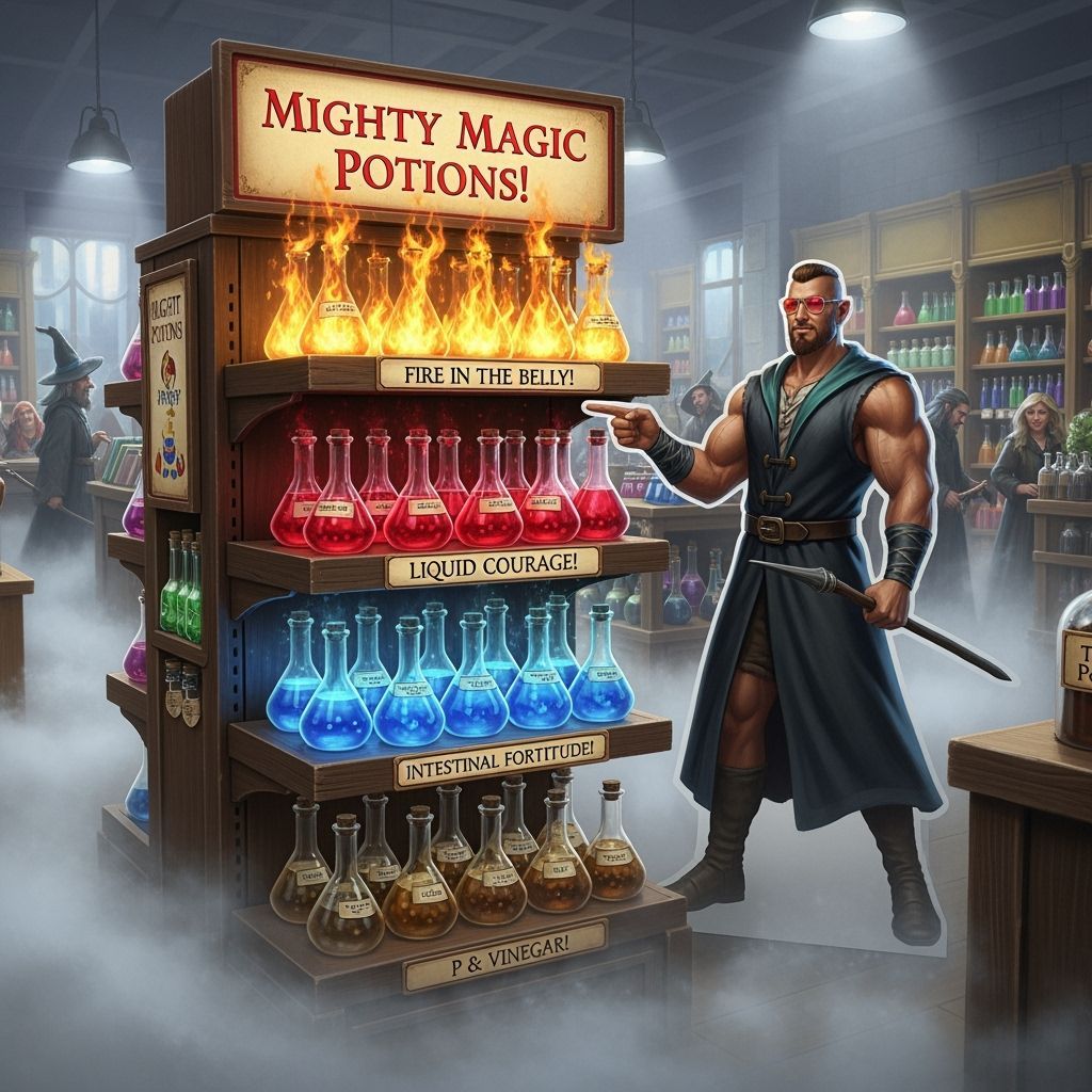 Magical Potion Store Display in Luminous Style