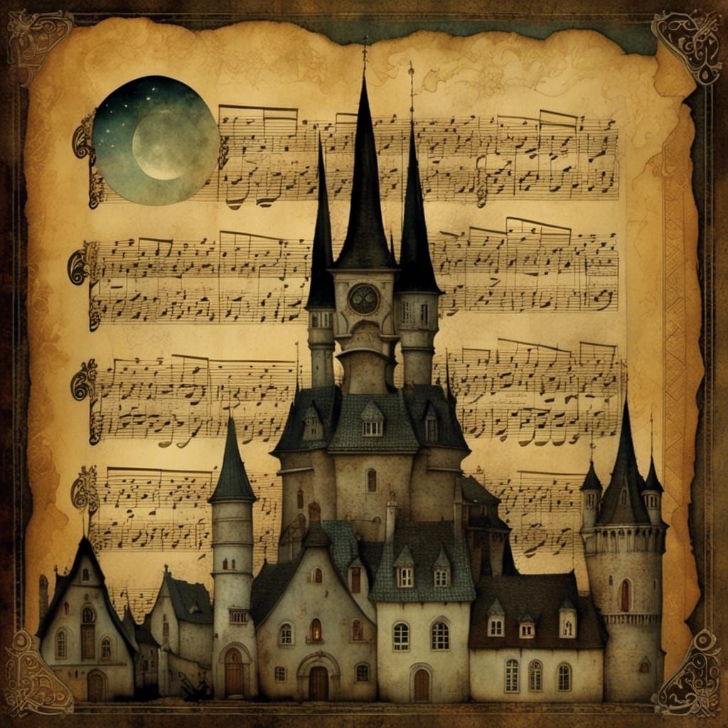 Charming Medieval Town Collage in Vintage Style