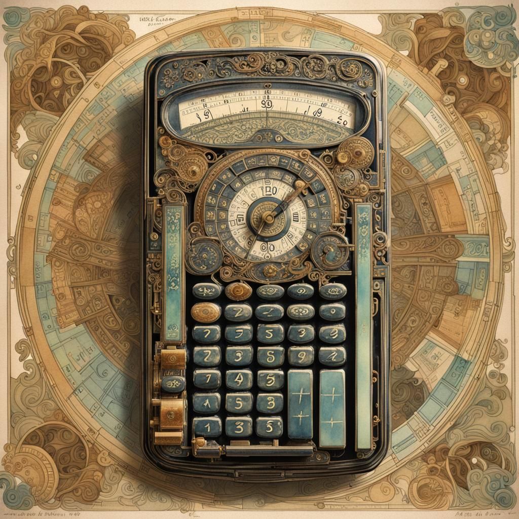 Vintage Calculator in Art Nouveau Style